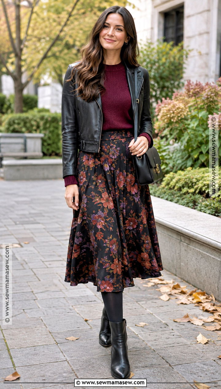 Floral Midi Autumn Skirt Outfit - 20 autumn skirts