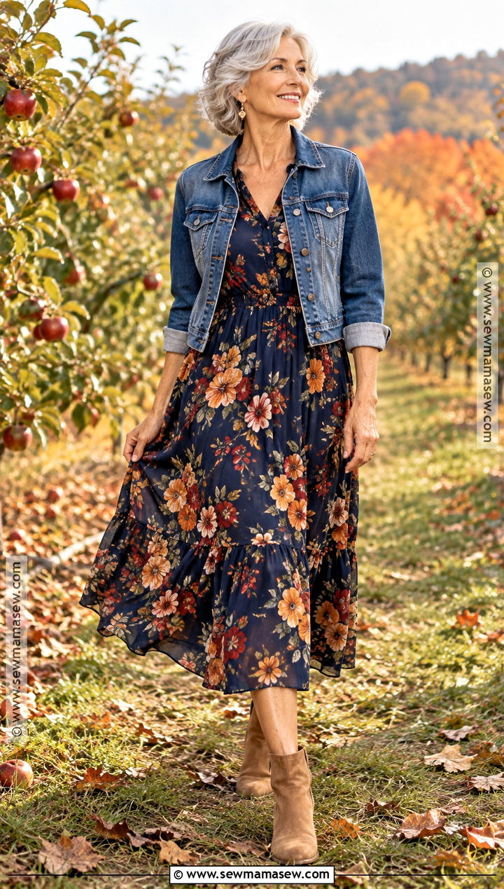 Floral Midi Dress And Ankle Boots Fall Senior Picture Outfit - 25 senior pictures outfits fall