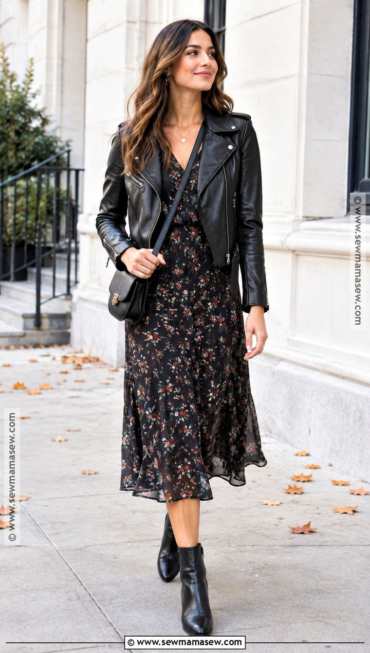 Floral Midi Dress And Ankle Boots Outfit - 15 fall 2026 transition outfits