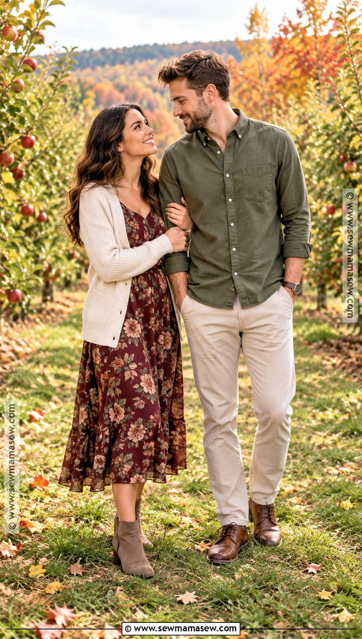 Floral Midi Dress And Cardigan Engagement Photo Outfit - 15 engagement photo fall outfits