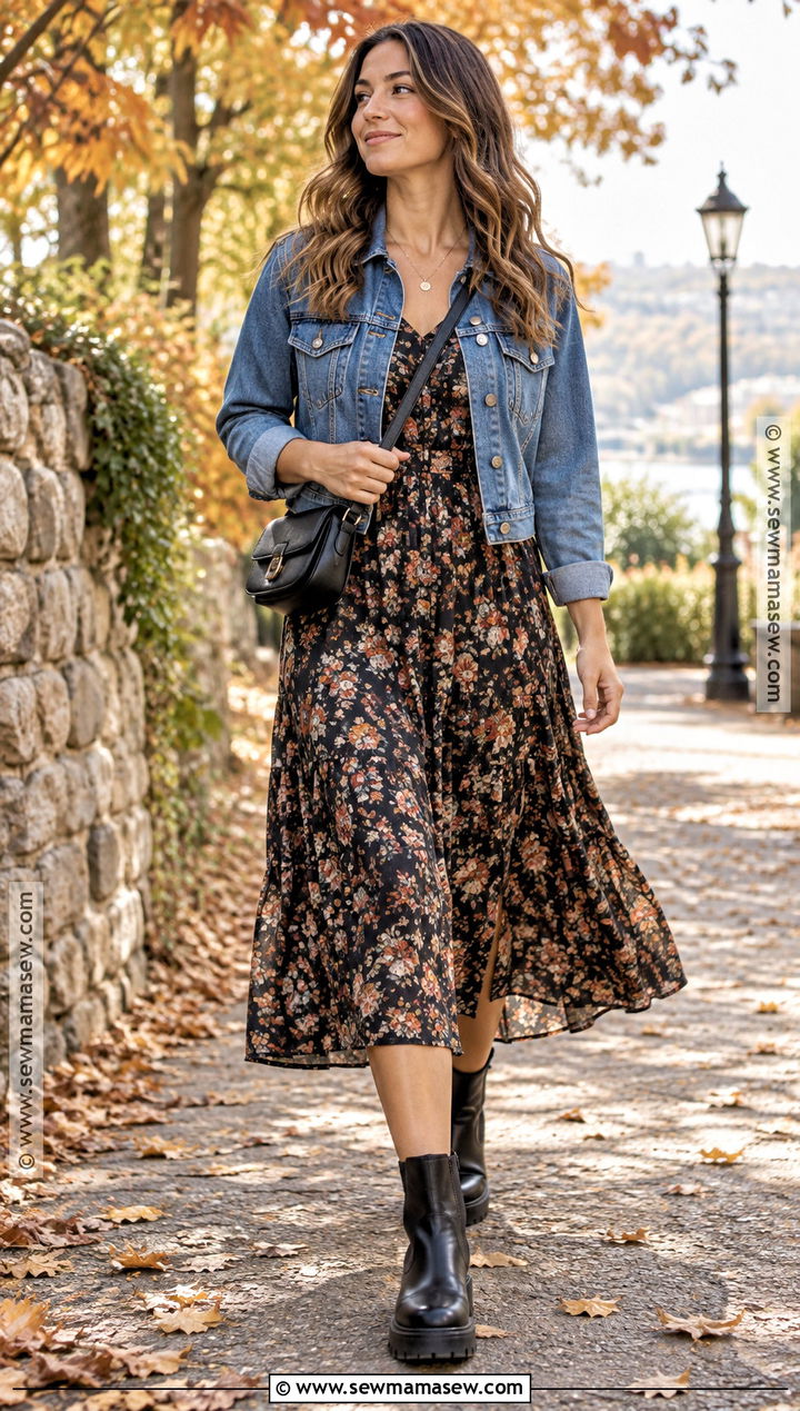 Floral Midi Dress And Chelsea Boots - 20 Chelsea Boots Outfit Women Fall