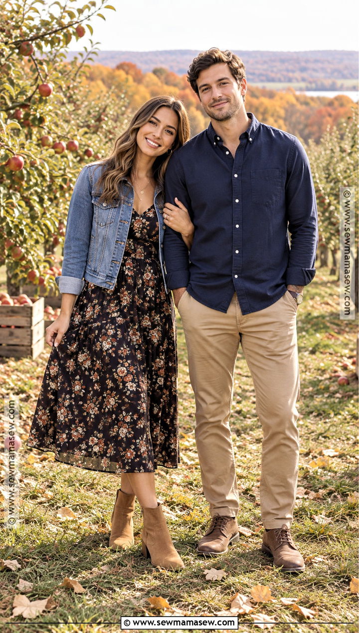 Floral Midi Dress And Denim Jacket Engagement Outfit - 15 engagement pictures outfits fall