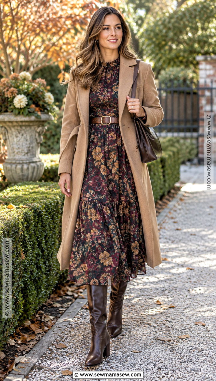 Floral Midi Dress And Knee High Boots - 15 2026 fall fashion trends for women