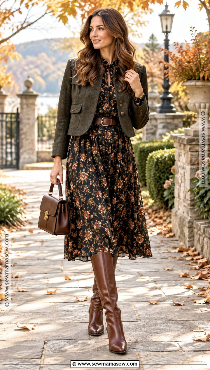 Floral Midi Dress And Riding Boots - 15 autumn 2026 fashion trends for women