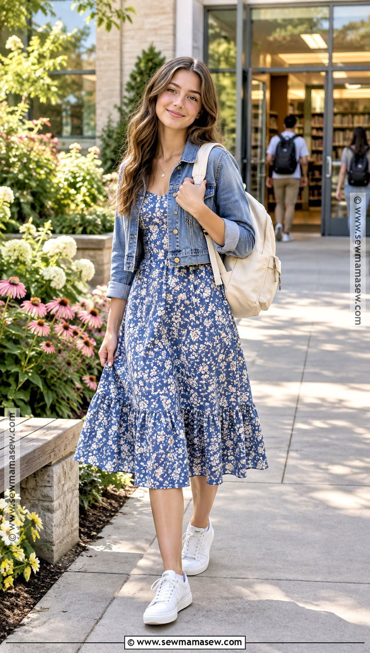 Floral Midi Dress And Sneakers Back To School Outfit - 15 2026 back to school outfits