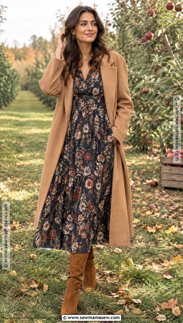 Floral Midi Dress And Suede Boots Engagement Outfit - 15 Engagement Outfit Ideas Fall