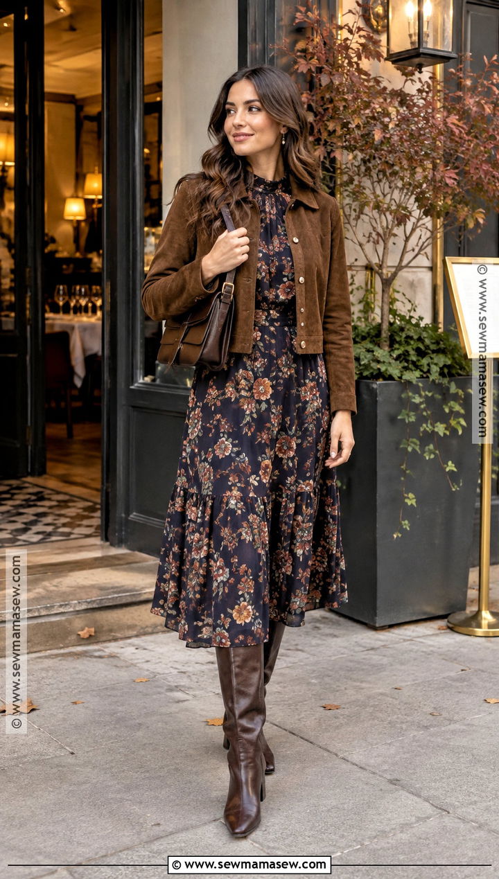 Floral Midi Dress Autumn Evening Outfit - 25 autumn evening outfits
