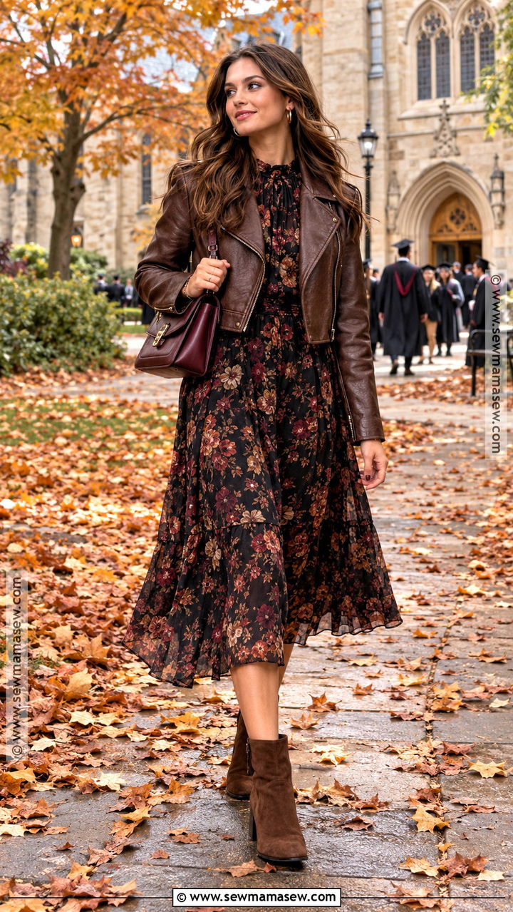 Floral Midi Dress Autumn Graduation Outfit - 20 autumn graduation outfit ideas