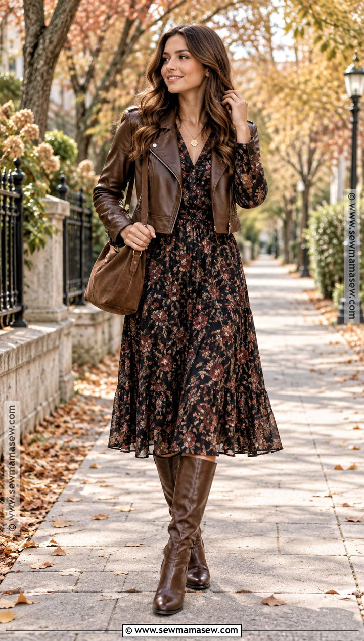 Floral Midi Dress Autumn Outfit - 30 autumn outfits aesthetic