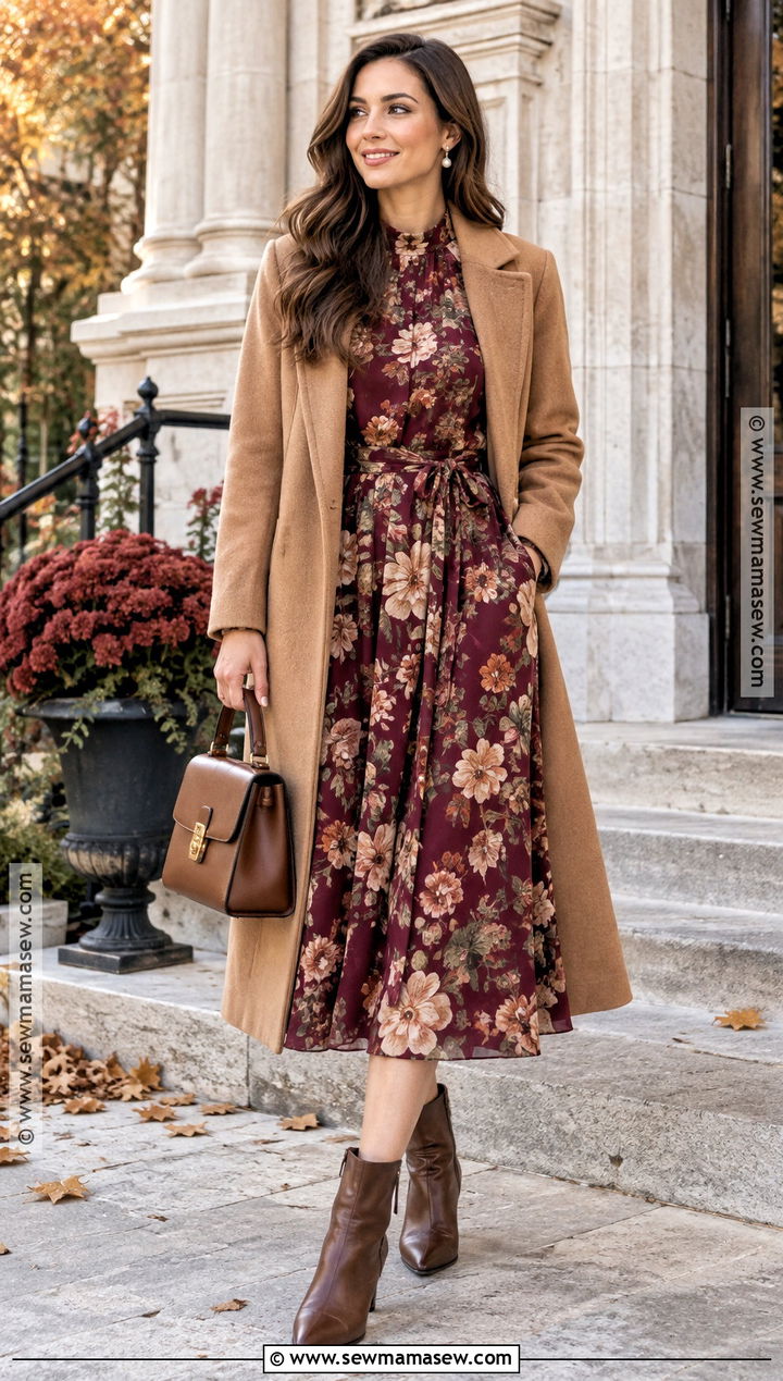 Floral Midi Dress Church Outfit - 20 Church Fits Fall