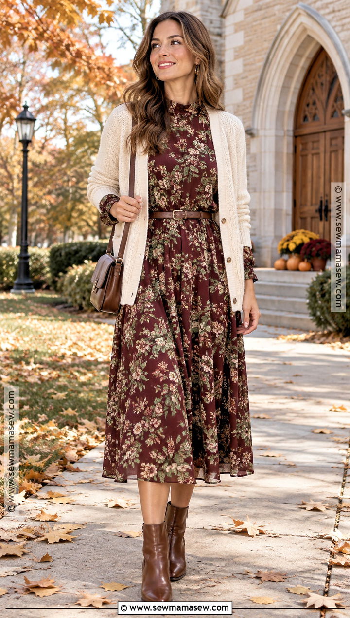 Floral Midi Dress Church Outfit - 15 Fall Outfits 2026 For Church