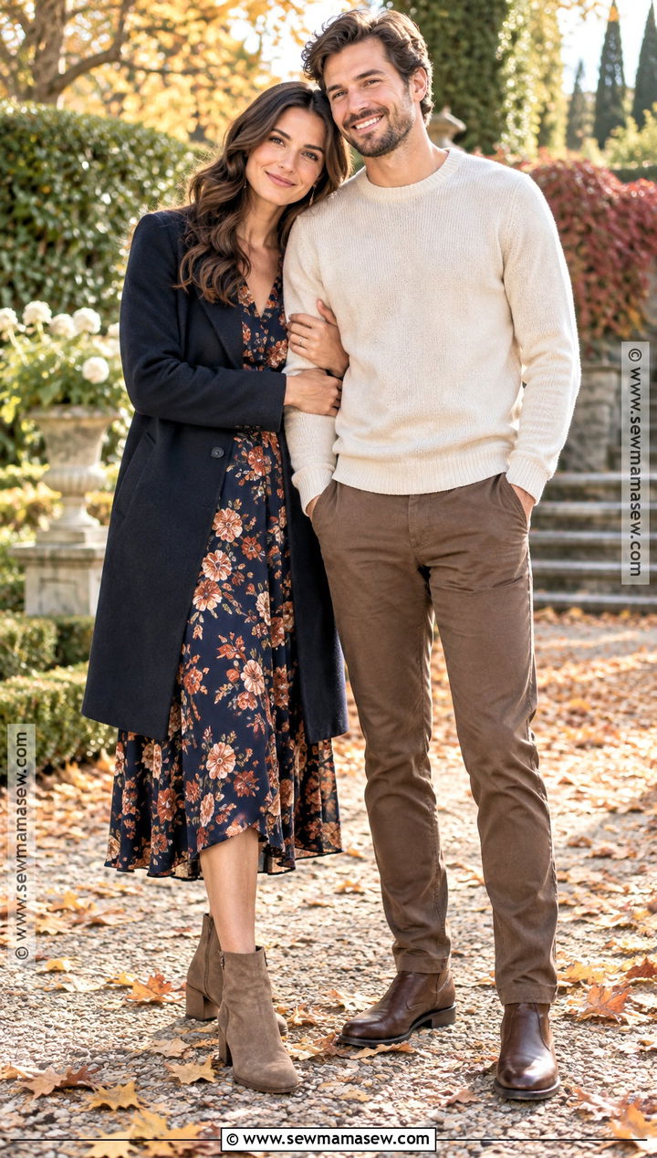 Floral Midi Dress Engagement Outfit - 15 engagement photoshoot outfit fall ideas