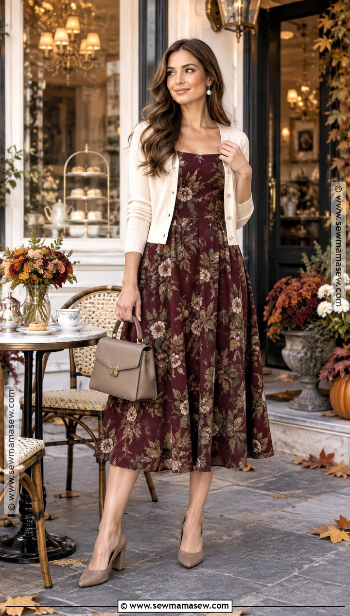 Floral Midi Dress Fall Afternoon Tea Outfit - 20 fall afternoon tea outfit ideas