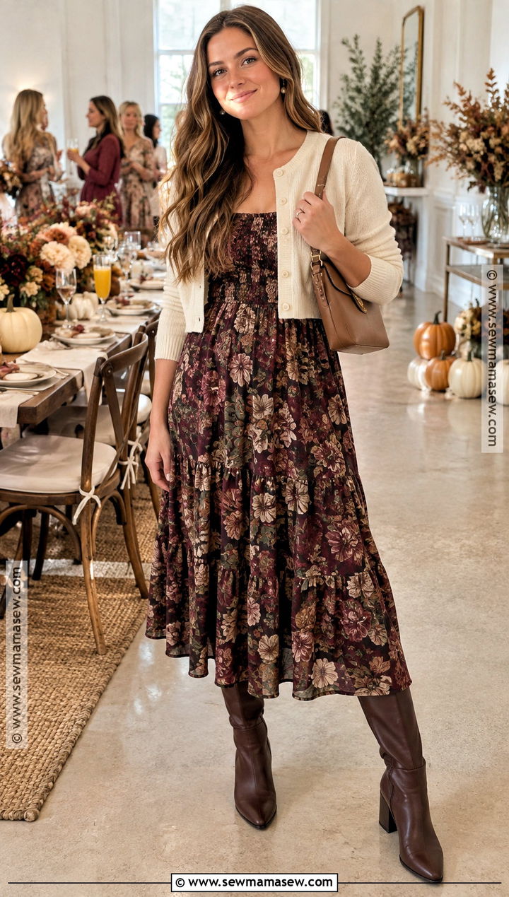 Floral Midi Dress Fall Baby Shower Guest Outfit - 25 baby shower outfit for guest fall ideas
