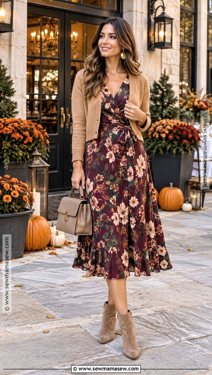 Floral Midi Dress Fall Bridal Shower Outfit - 15 bridal shower outfit for guest fall ideas