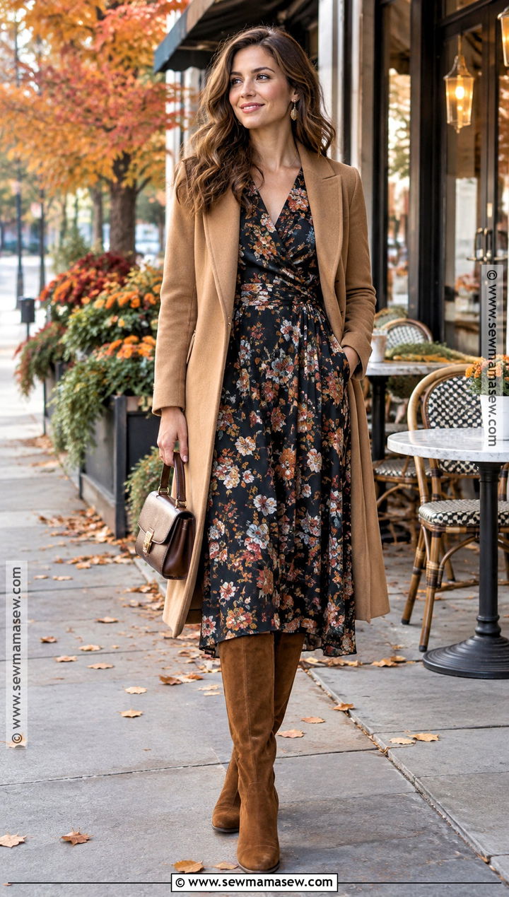 Floral Midi Dress Fall Date Night Outfit - 15 fall date night outfit ideas 2026