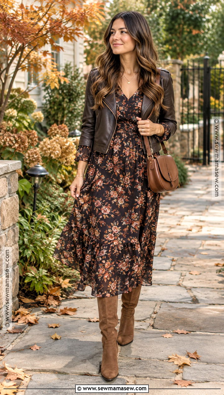 Floral Midi Dress Fall Date Outfit - 20 fall date outfits for women
