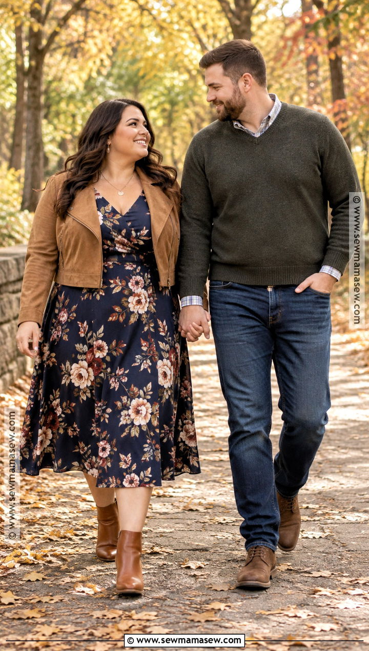 Floral Midi Dress Fall Engagement Photo Outfit - 20 plus size engagement photos outfits fall