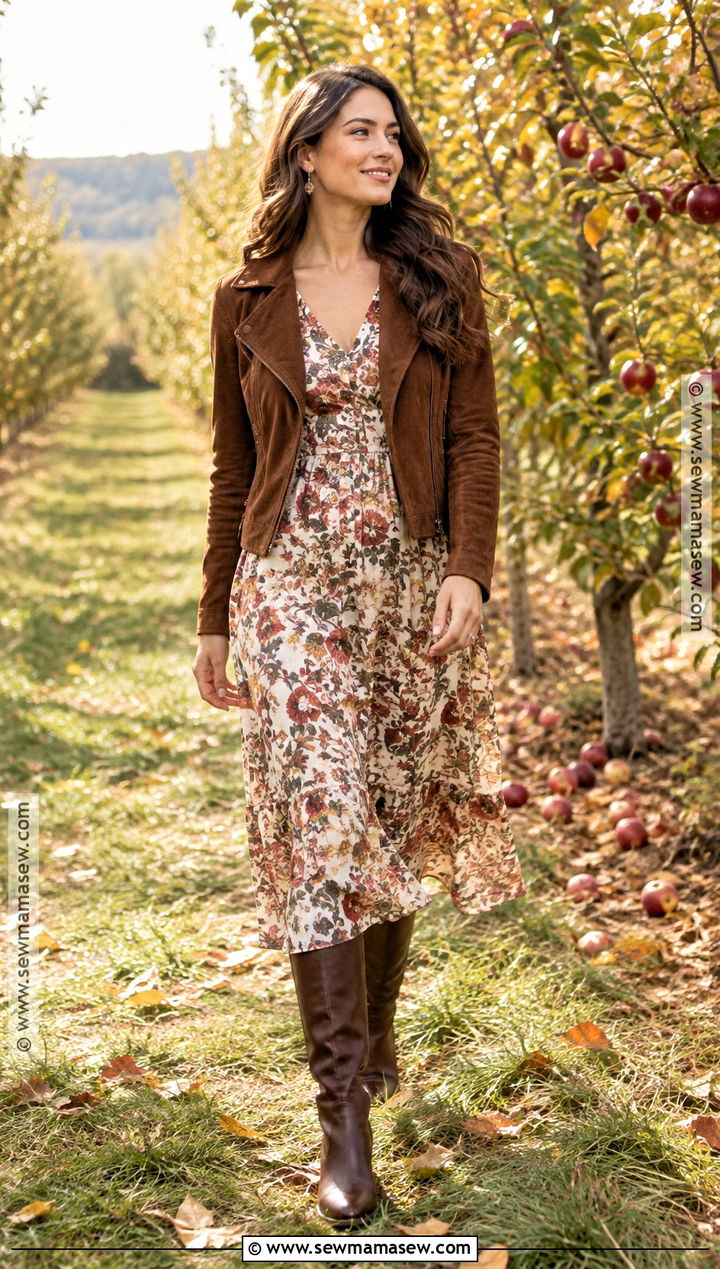 Floral Midi Dress Fall Engagement Photo Outfit - 15 fall outfits women engagement photos