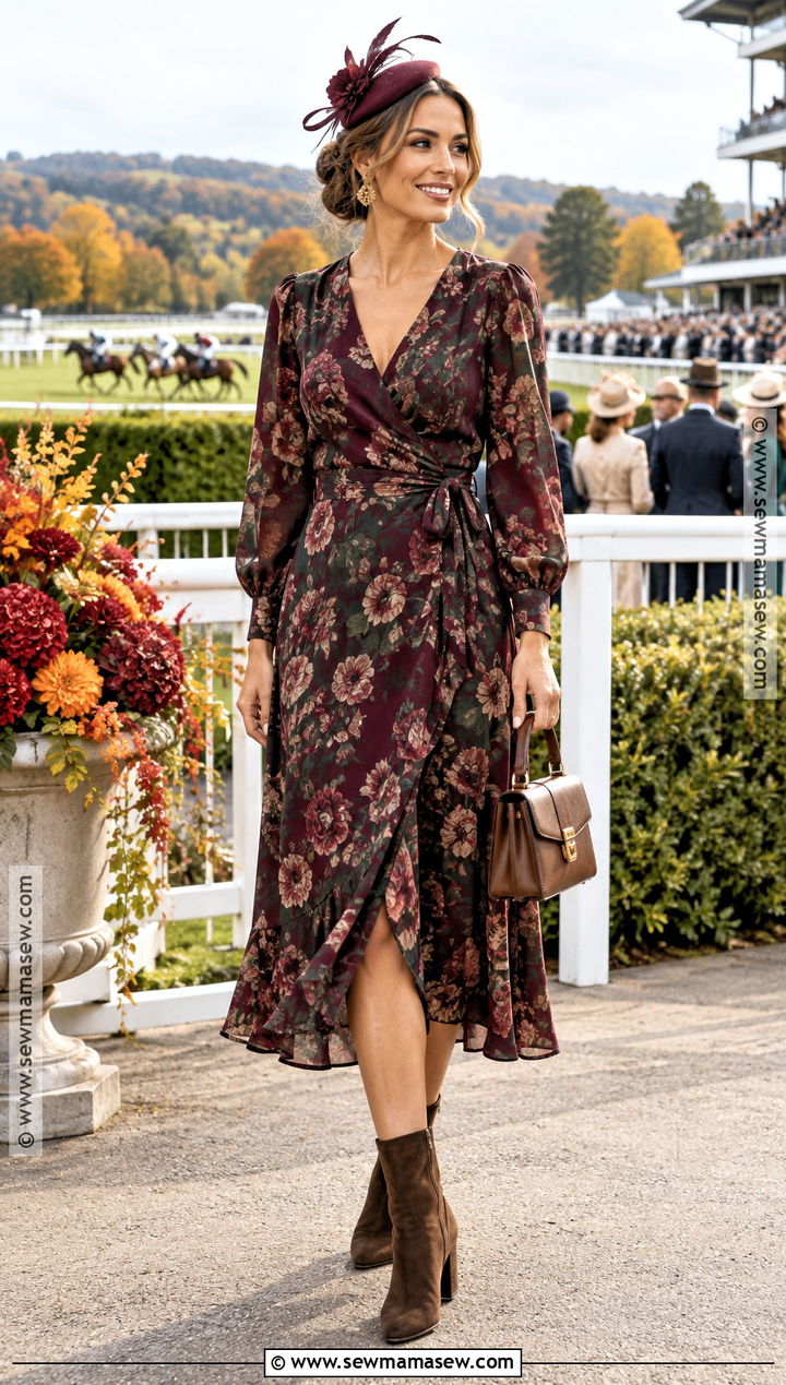 Floral Midi Dress Fall Horse Race Outfit - 20 Fall Horse Race Outfit Ideas