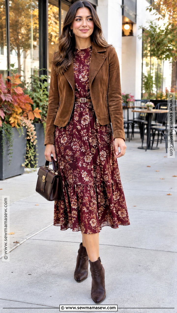 Floral Midi Dress Fall Outfit - 20 fall girly outfits