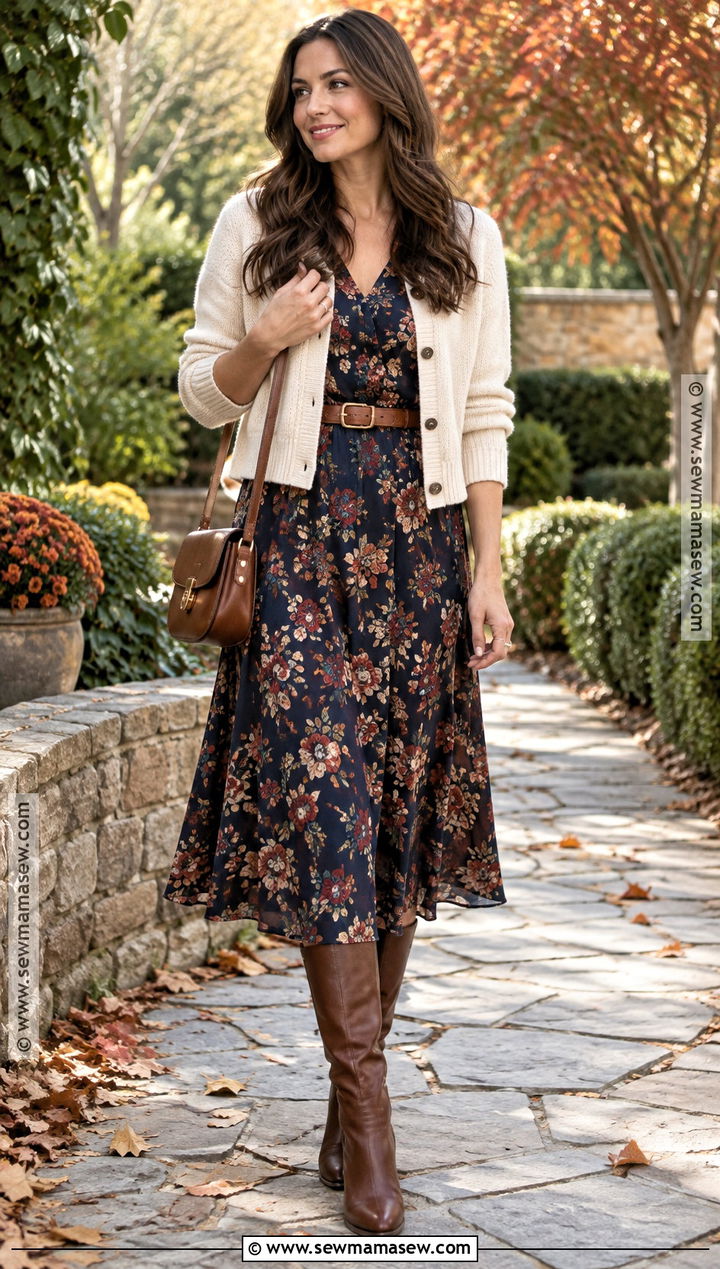 Floral Midi Dress Fall Outfit - 20 Fall Fashions Ideas