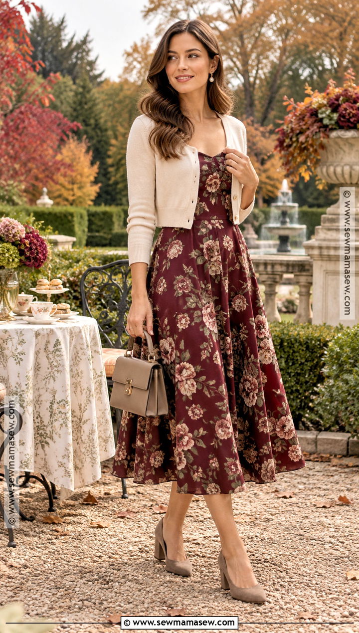 Floral Midi Dress Fall Tea Party Outfit - 25 fall tea party outfit ideas