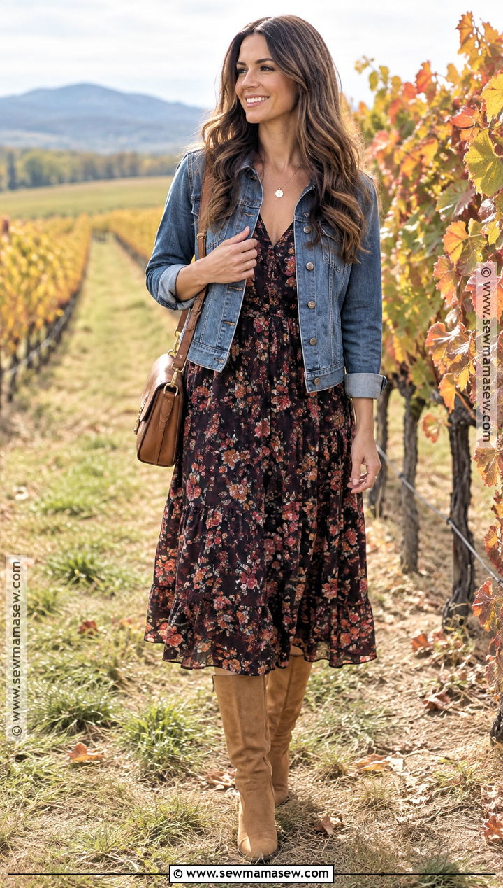 Floral Midi Dress Fall Wine Tour Outfit - 20 wine tour outfit fall ideas