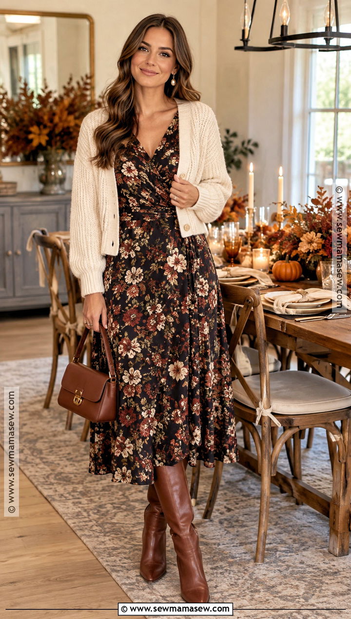 Floral Midi Dress Friendsgiving Outfit - 15 outfits for friendsgiving