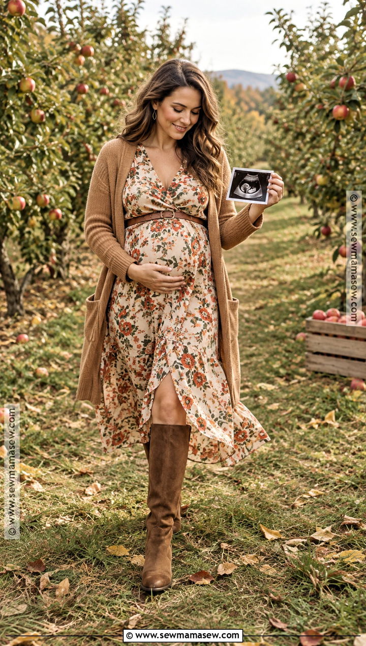 Floral Midi Dress Pregnancy Announcement Outfit - 20 Fall Pregnancy Announcement Outfit Ideas