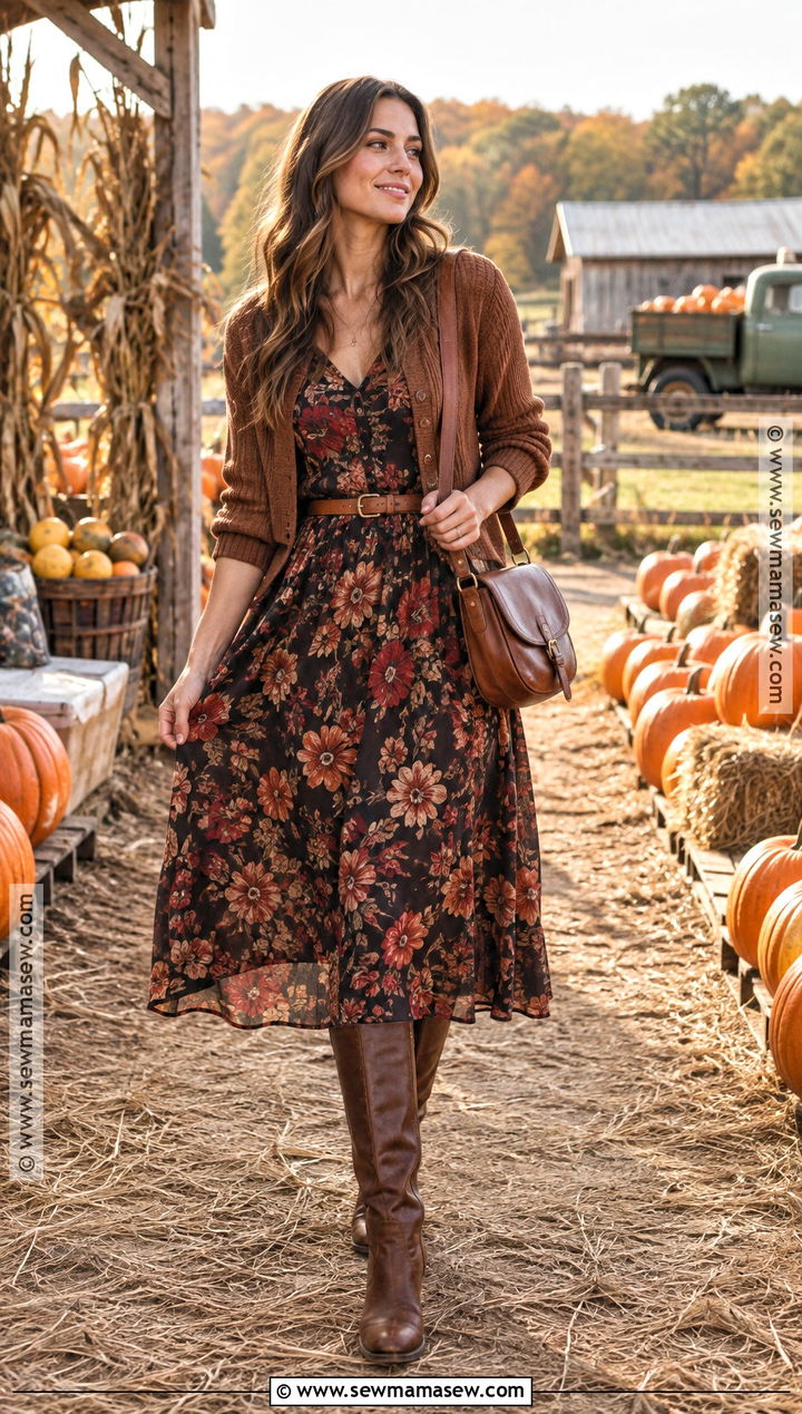 Floral Midi Dress Pumpkin Farm Outfit - 25 pumpkin farm outfit ideas