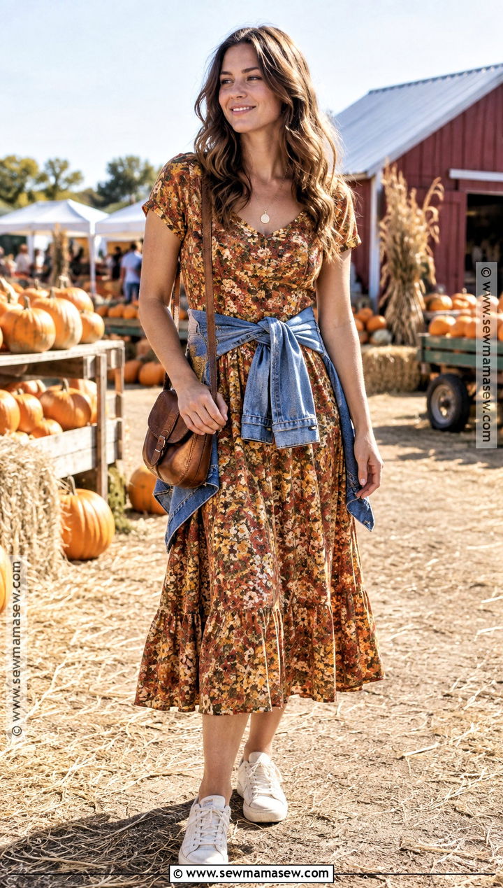 Floral Midi Dress Pumpkin Patch Outfit - 25 Pumpkin Patch Outfit Hot Weather Ideas