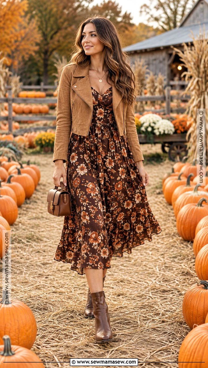 Floral Midi Dress Pumpkin Patch Outfit - 20 pumpkin patch dress ideas