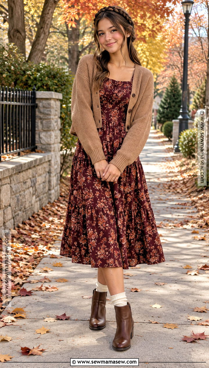 Floral Midi Dress Thanksgiving Outfit - 15 thanksgiving outfits for girls