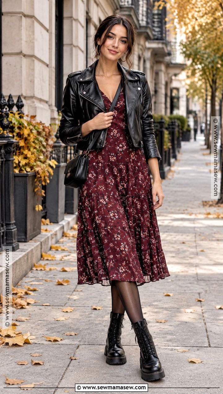 Floral Midi Dress With Black Combat Boots - 15 Dress With Combat Boots Outfit Fall