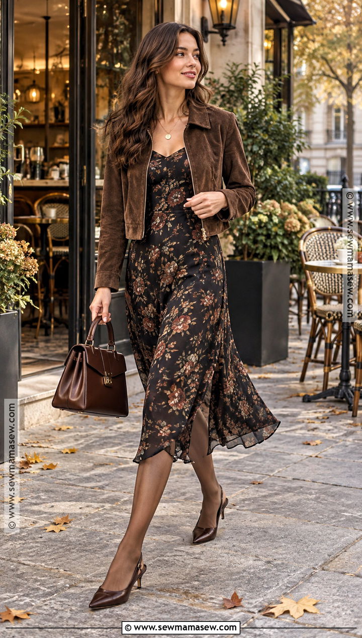 Floral Midi Dress With Brown Slingback Heels - 15 fall heels with dress