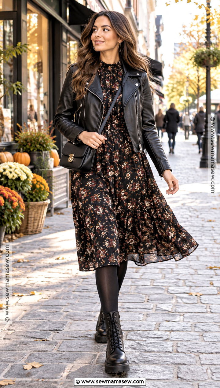 Floral Midi Dress With Chunky Boots Outfit - 25 autumn outfits 2026 trends