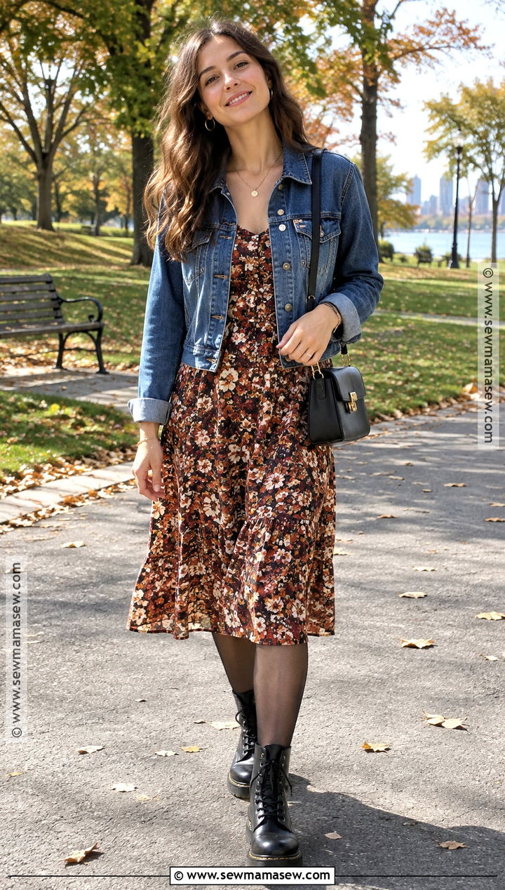 Floral Midi Dress With Doc Martens - 20 fall outfits with doc martens