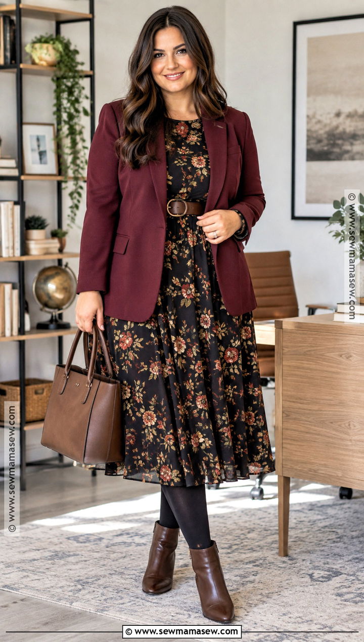 Floral Midi Dress With Leather Belt - 15 fall dresses work