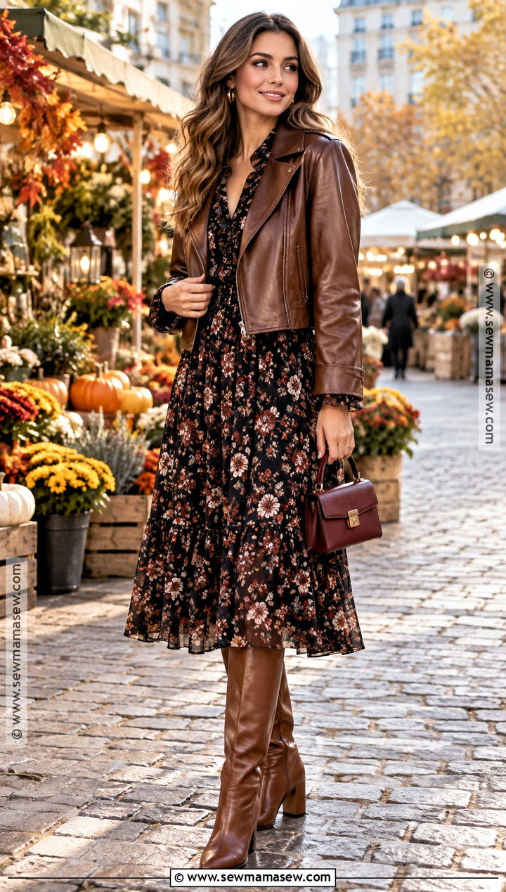 Floral Midi Dress and Boots Date Night Outfit - 15 Fall 2026 Date Night Outfits