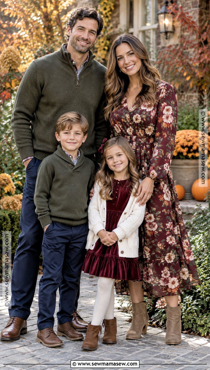 Floral Midi Dress and Solid Knits Thanksgiving Family Outfit - 25 thanksgiving family outfits
