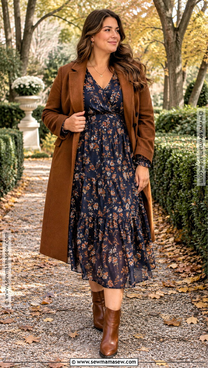 Floral Midi Dress for Fall Engagement Photos - 15 engagement photo dress fall ideas