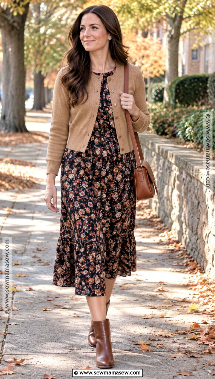 Floral Midi Fall Church Dress - 15 fall church dresses for women