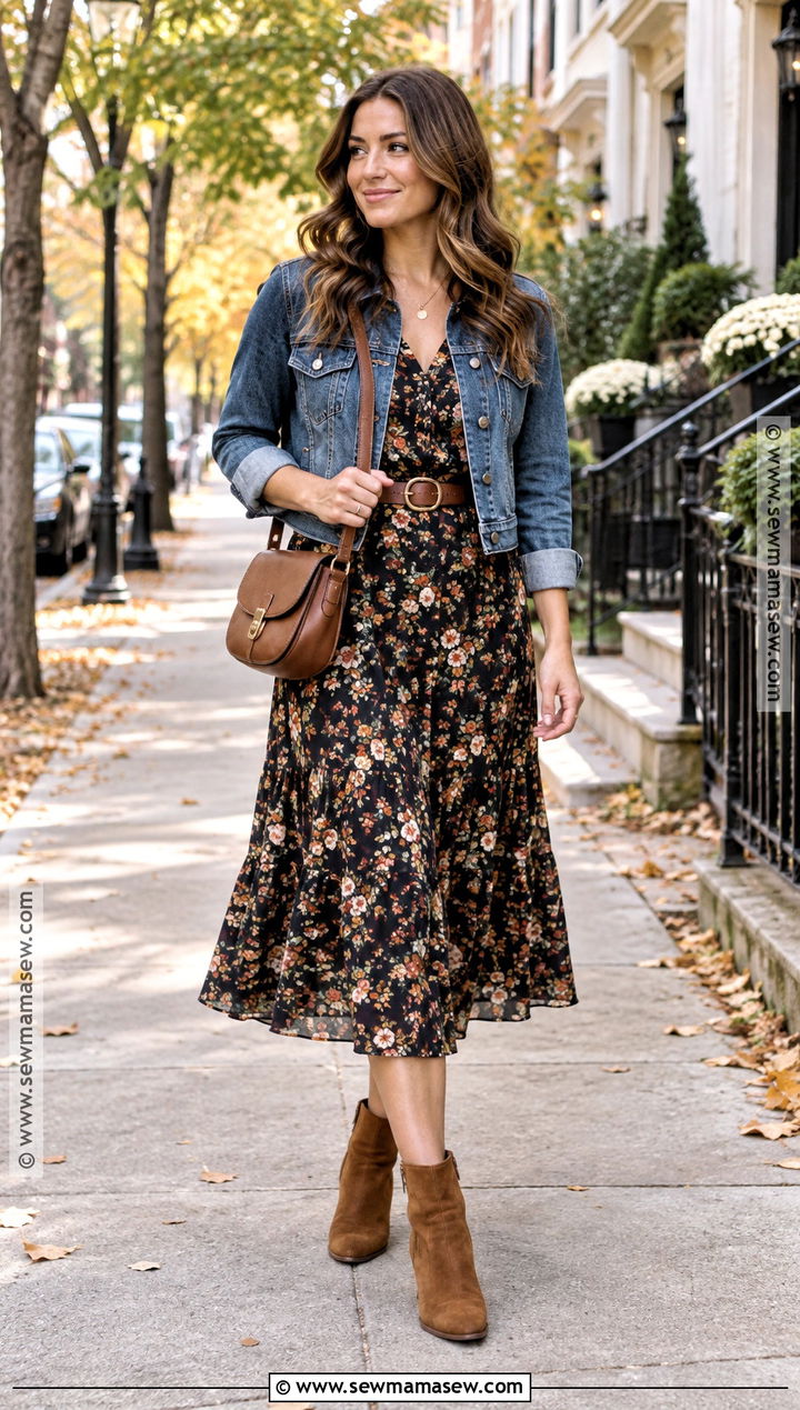 Floral Midi Fall Dress Outfit - 30 fall dress outfit ideas