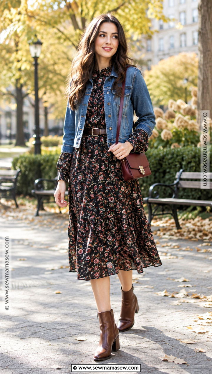 Floral Midi Fall Dress With Ankle Boots - 15 Affordable Fall Dresses