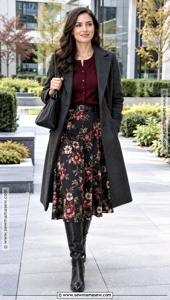 Floral Midi Skirt And Cardigan Office Outfit - 20 november office outfit ideas