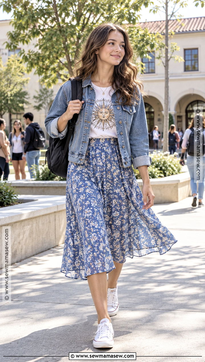 Floral Midi Skirt And Graphic Tee High School Outfit - 25 back to school fits highschool