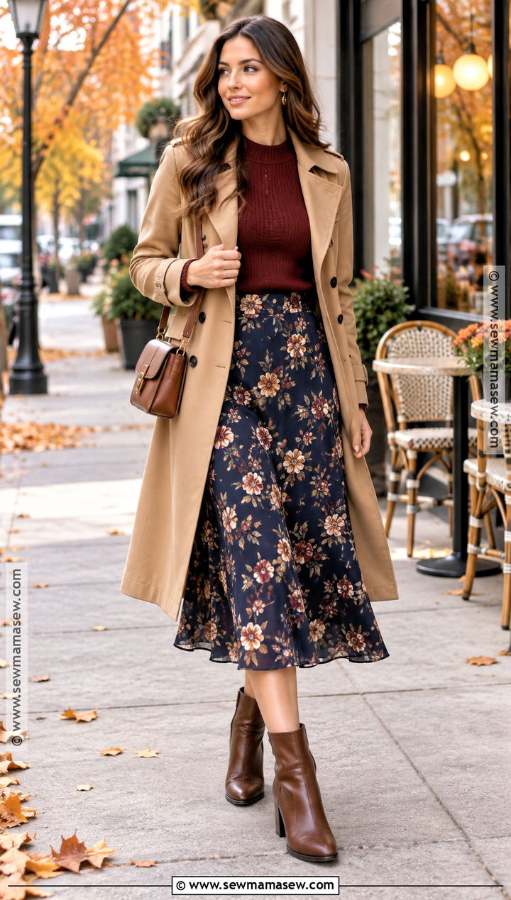 Floral Midi Skirt Autumn Outfit - 15 autumn skirt outfits 2026