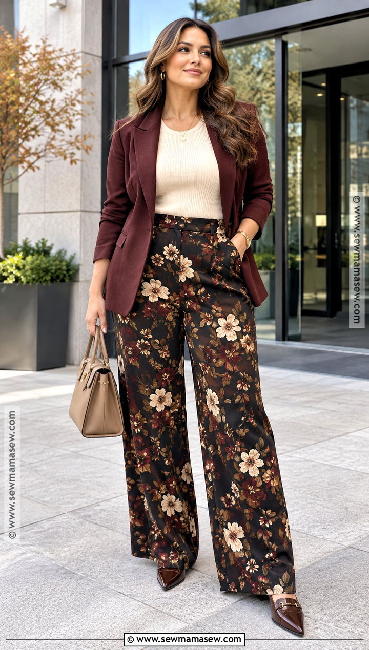 Floral Pants With Solid Knit Top - 15 Autumn Floral Clothing Ideas