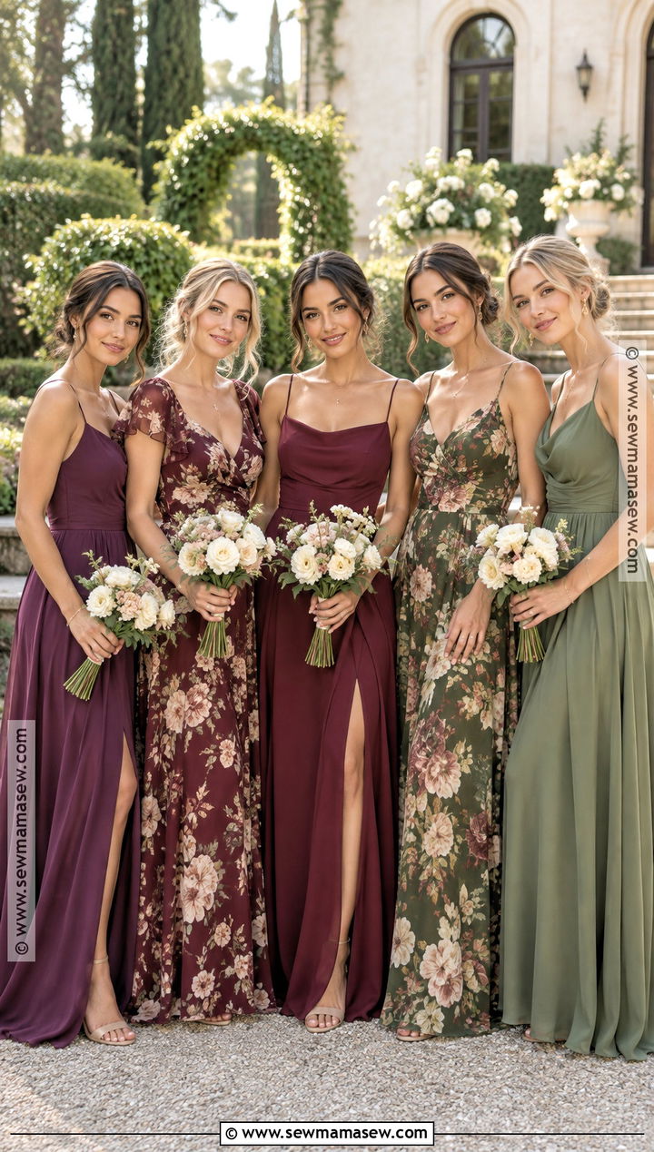 Floral Print And Solid Jewel Tone Bridesmaid Dresses - 15 fall mix match bridesmaid dresses